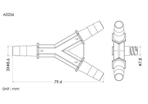 Y connector with FLL 1/4*1/4*1/4