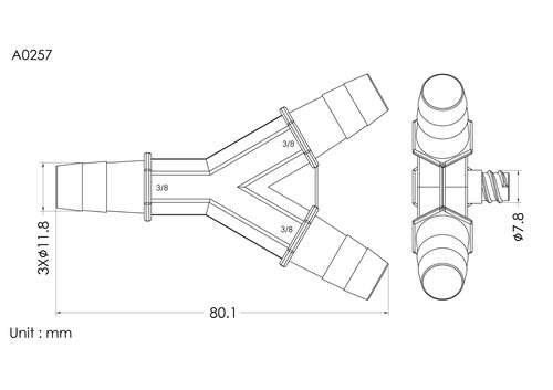 Y connector with FLL 3/8*3/8*3/8