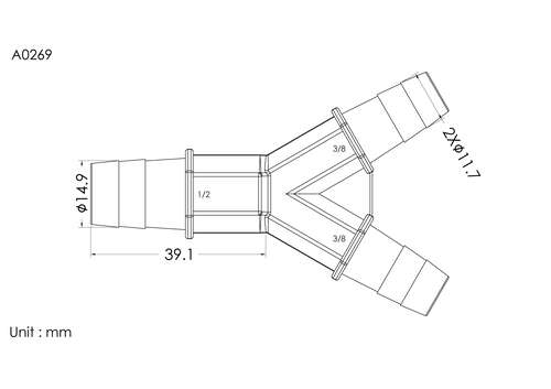 Y connector 1/2*3/8*3/8