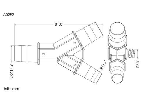 Y connector with FLL 1/2*3/8*1/2