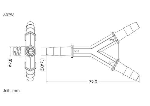 Y connector with FLL 3/16*3/16*3/16