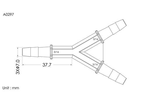 Y connector 3/16*3/16*3/16