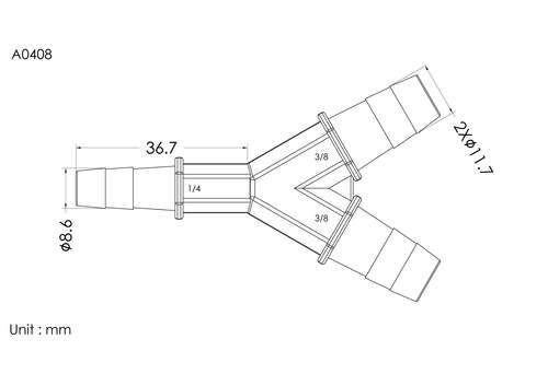 Y connector 1/4*3/8*3/8