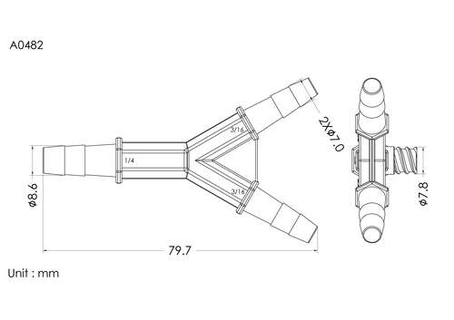 Y connector with FLL 1/4*3/16*3/16