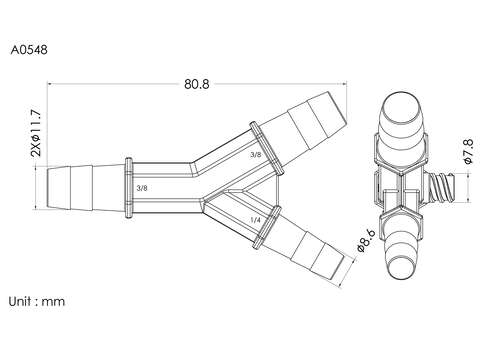 Y connector with FLL 3/8*3/8*1/4