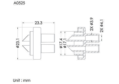 BF chamber cover, dual port for tube OD4.1mm