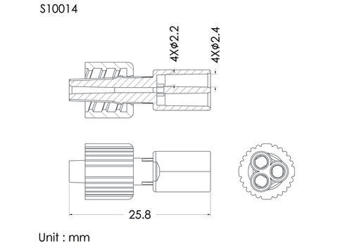 Tri-way MLS with spin lock, mini, tube OD2.4mm