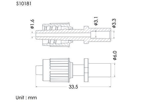 盧耳公針基+螺帽, B型, 3.3mm