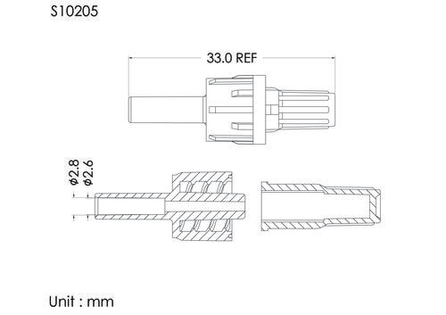 MLL with vented cap, tube OD2.8mm