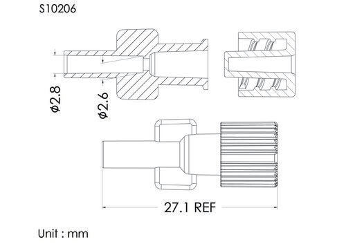 盧耳母接頭加不透氣蓋, 管徑2.8mm