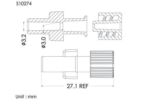 FLL with cap, white vented, tube OD3.2mm