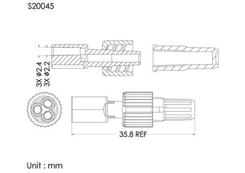 Tri-way MLS with spin lock and cap, tube OD2.4mm