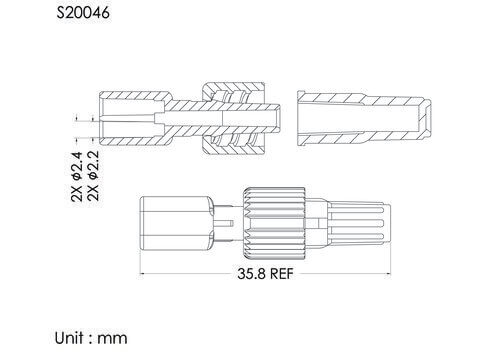 Bi-way MLS w/spin lock and cap, mini, tube OD2.4mm
