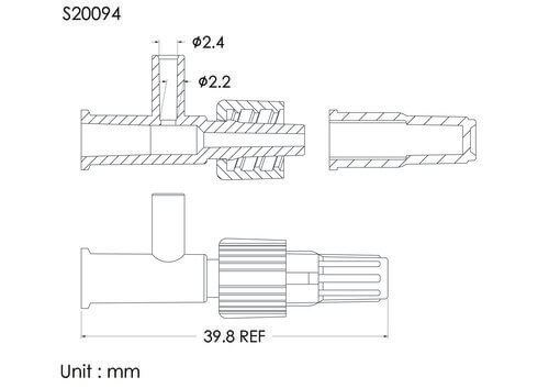 TL conn w/spin lock and cap, Tube OD2.4mm