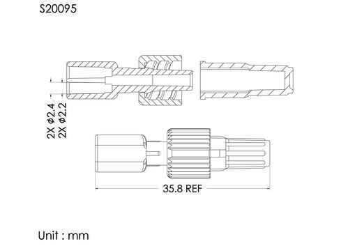 Bi-way MLS with spin lock and cap, tube OD2.4mm