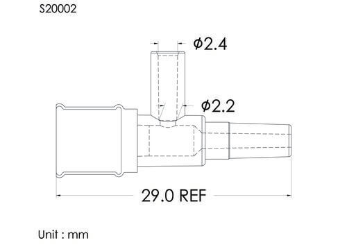 T injection site, Tube OD2.4mm